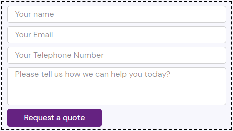 Homepage contact form screenshot