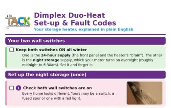 Dimplex Duo-Heat Set-up & Fault Codes Help Sheet